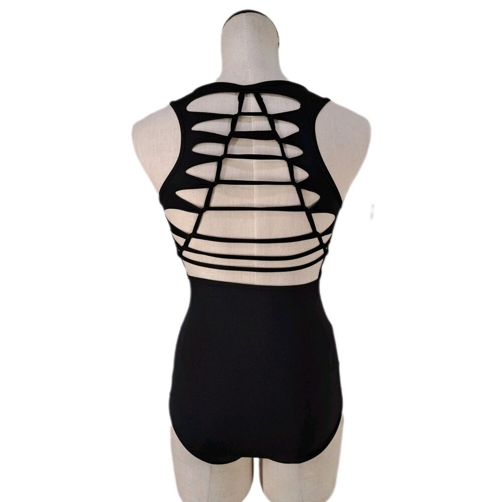 Aja VTG Cutout Slashed Ladder Back Tank Leotard Boycut Black Women's Size S - Picture 6 of 13